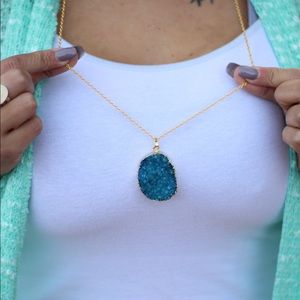 SOLD Agate Druzy Stone Gold Foil Accent Necklace